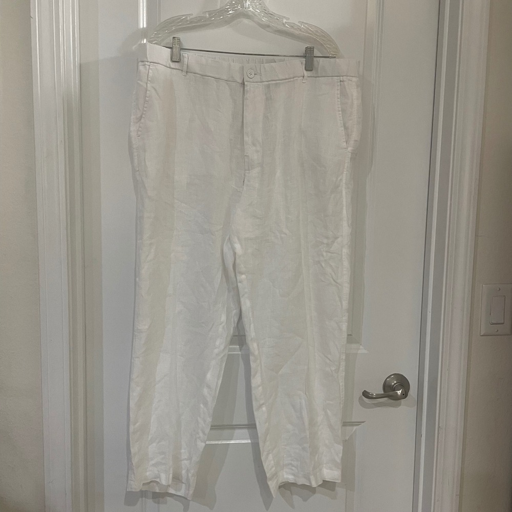 Natural Blue Visitor Washable Linen Capri Pants White Womens XL